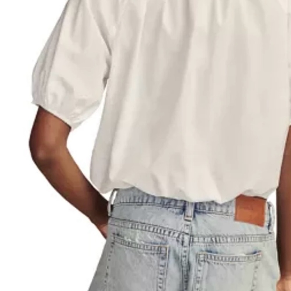 Women's Solid Puff Sleeve Tie Neck Top - Picture 3 of 6